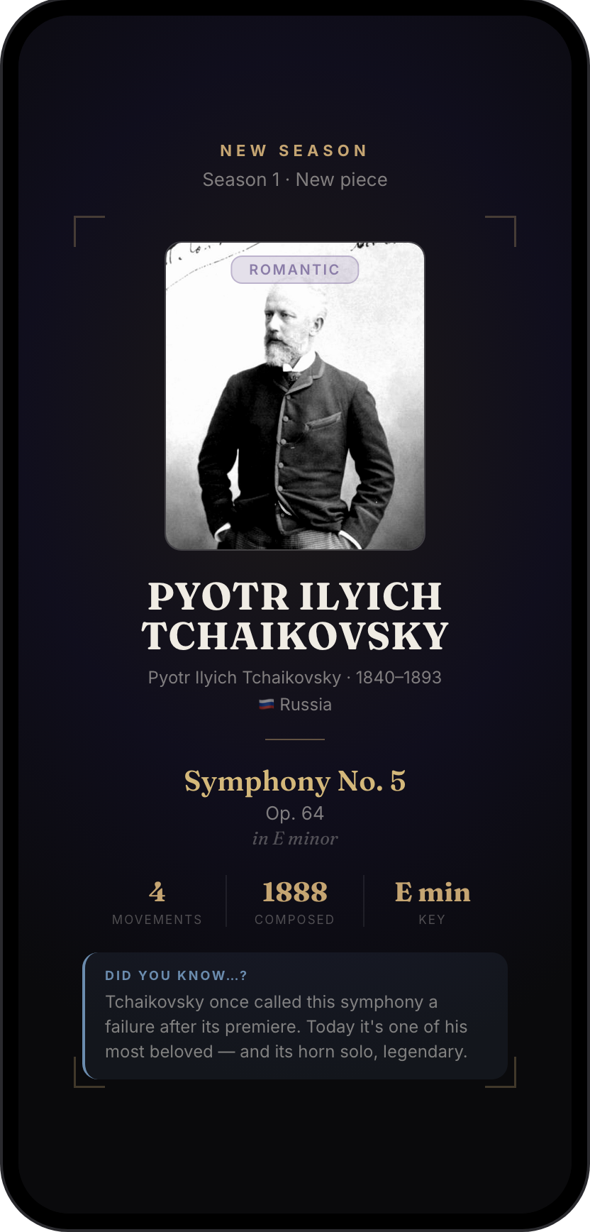 Composer card in Spalla: Tchaikovsky, Symphony No. 5