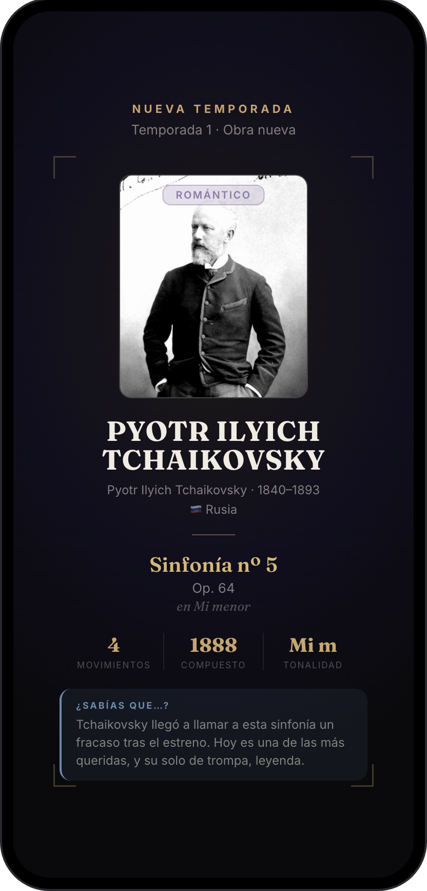 Card del compositor en Spalla: Tchaikovsky, Sinfonía nº 5